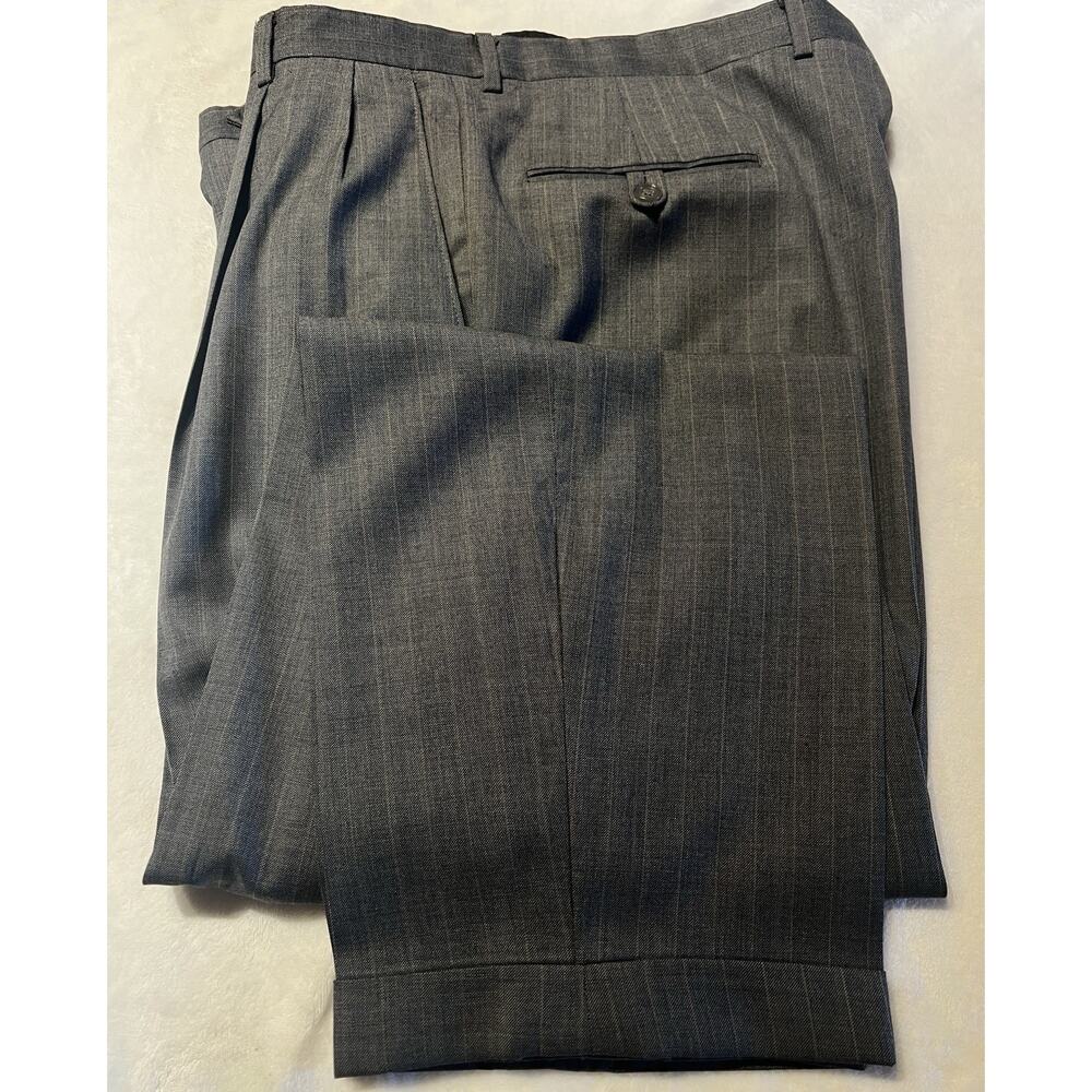 Hart Schaffner Marx 44L 37x30 Steel Gray Light Tan Stripe Suit Micro Hopsack - Picture 9 of 16
